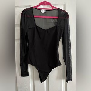 Superdown Nathalie Mesh Sleeve Bodysuit in Black